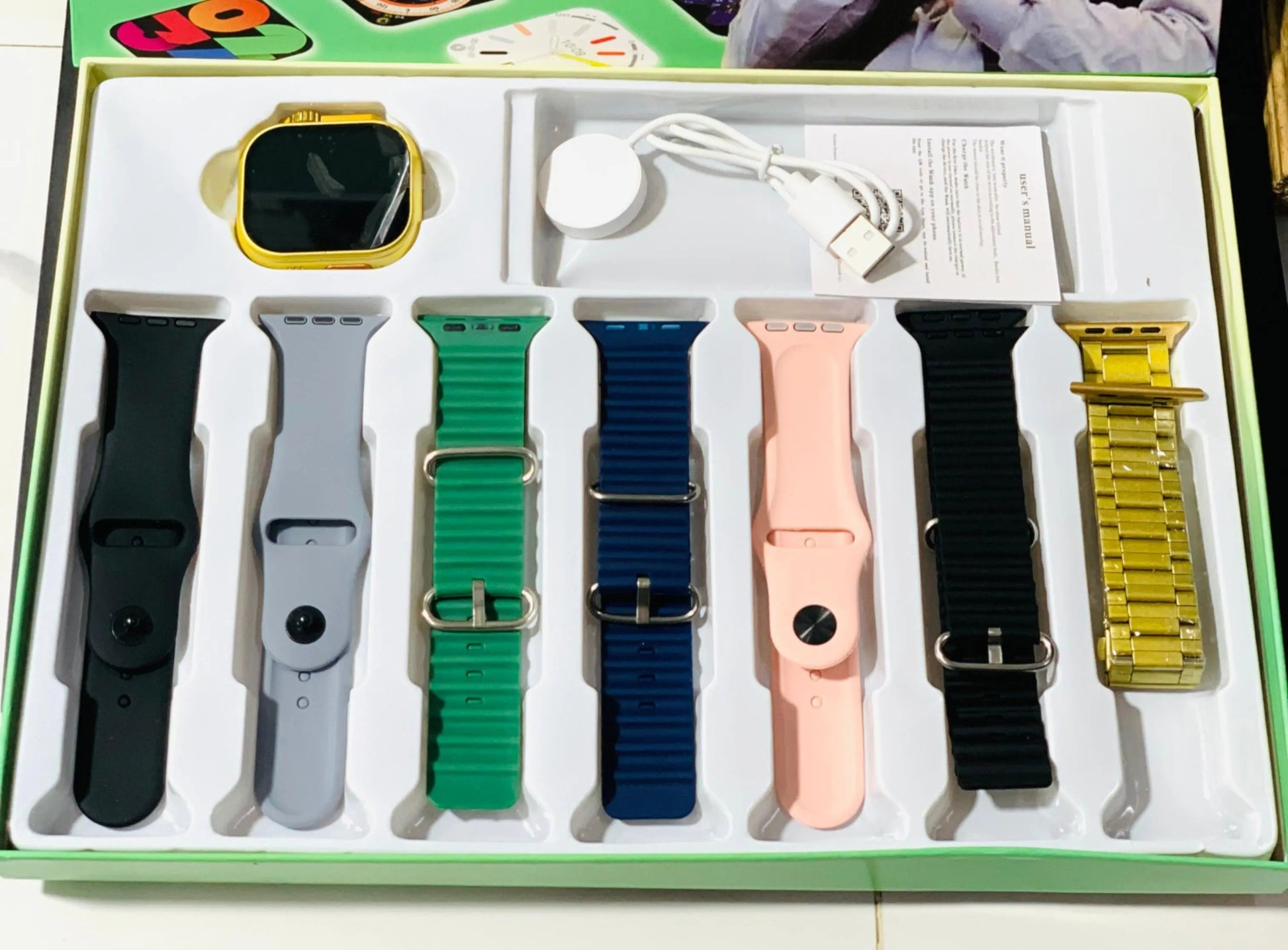Q804 Imran Khan New Model Watch – Golden Color with 7 Straps & Original Metal Strap HAR Shopping Mall