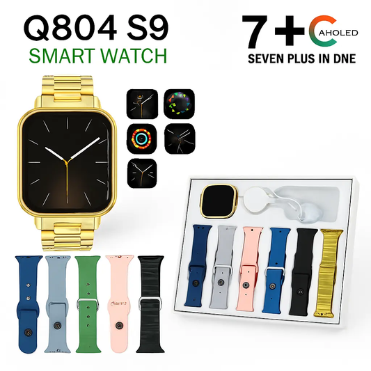 Q804 Imran Khan New Model Watch – Golden Color with 7 Straps & Original Metal Strap HAR Shopping Mall